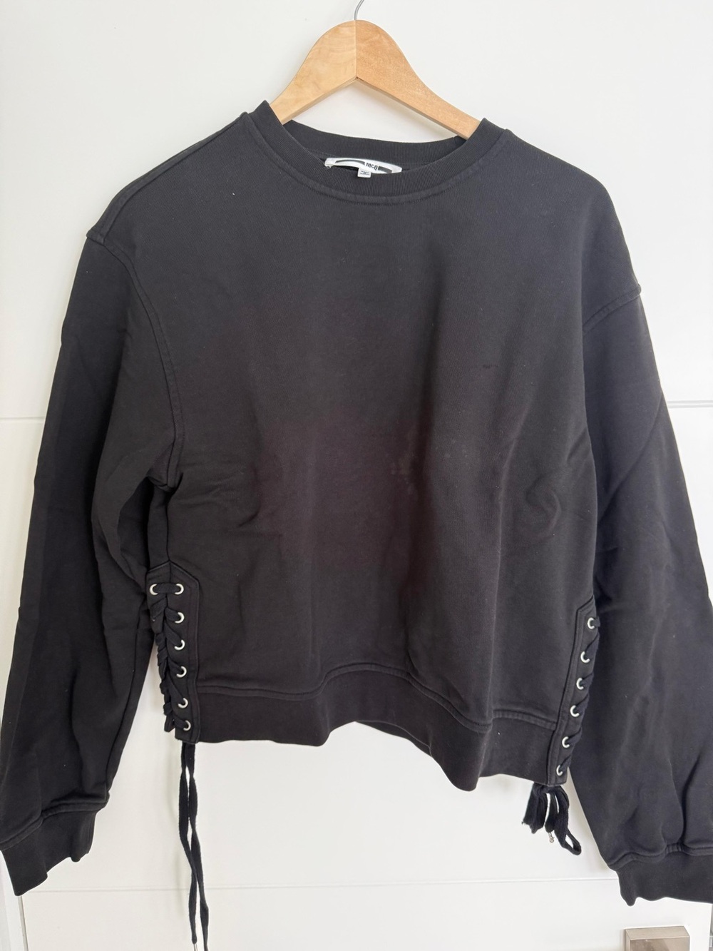 Black Lace-Up Side Sweatshirt - Women Tops